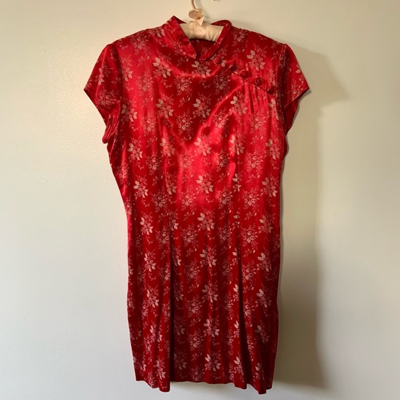 Vintage Knapp Studio Cheongsam Chinese red floral 90s y2k dress - Picture 5 of 6
